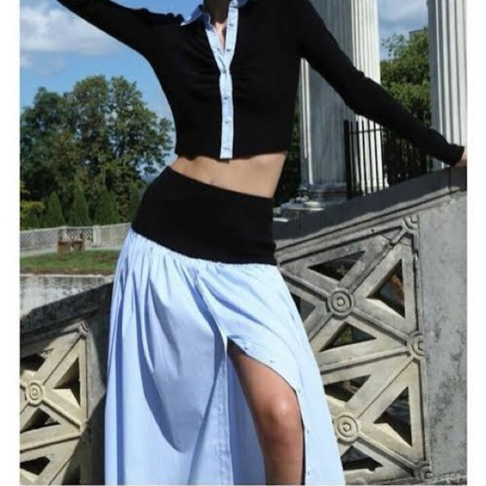 $375 NAADAM Mixed Media Poplin Stripe Cashmere Waist skirt 25-41" waist S
